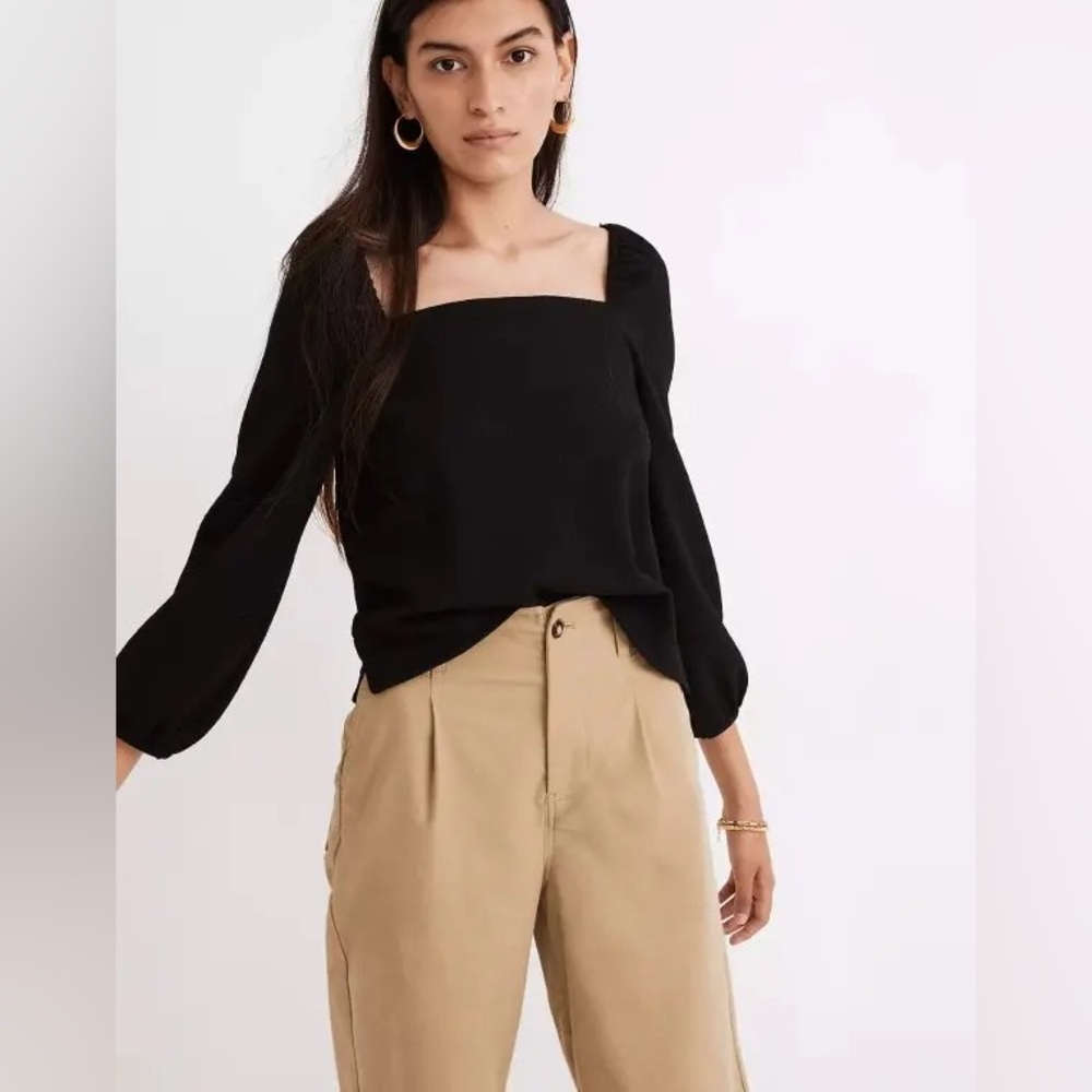 Madewell Crepe Square Neck Puff-Sleeve Top